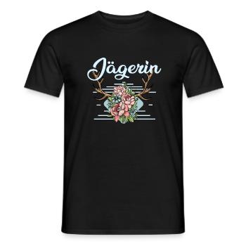 Jägerin Geweih Hirsch Rotwild Jäger Geschenk - Männer T-Shirt - Schwarz - Vorne - AI Model Male 178 light (178cm)