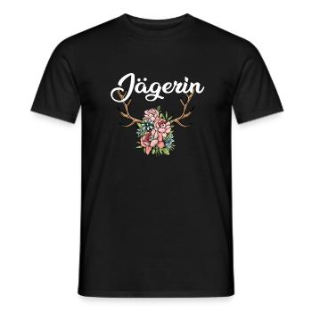 Jägerin Geweih Hirsch Rotwild Jäger Geschenk - Männer T-Shirt - Schwarz - Vorne - AI Model Male 178 light (178cm)