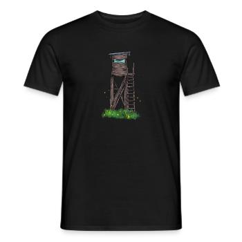 Hochsitz I Hunting Wild Boar Roe Deer Motif for - Men's T-Shirt - black - Front - AI Model Male 178 light (178cm)