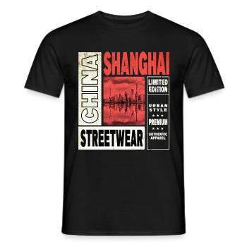 Shanghai China Asia City Skyline Travel Holiday - Men's T-Shirt - black - Front - AI Model Male 178 light (178cm)