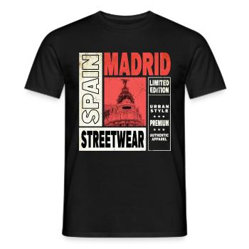 Madrid Spain City Skyline Holiday Home Love - Men's T-Shirt - black - Front - AI Model Male 178 light (178cm)