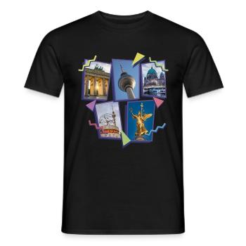 Berlin Germany City Skyline Collage - Men's T-Shirt - black - Front - AI Model Male 178 light (178cm)