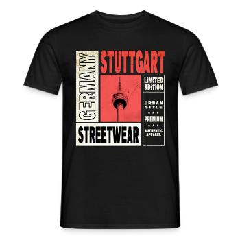 Stuttgart Germany City Skyline Home Love - Men's T-Shirt - black - Front - AI Model Male 178 light (178cm)
