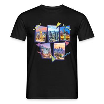 Frankfurt Germany City Skyline Collage - Men's T-Shirt - black - Front - AI Model Male 178 light (178cm)