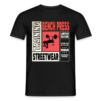 bench press, weightlifting, weight training, fitness, strong - Men's T-Shirt - black - Front - AI Model Male 178 light (178cm)