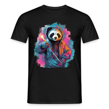 Panda avec torche - T-shirt homme - noir - Devant - AI Model Male 178 light (178cm)