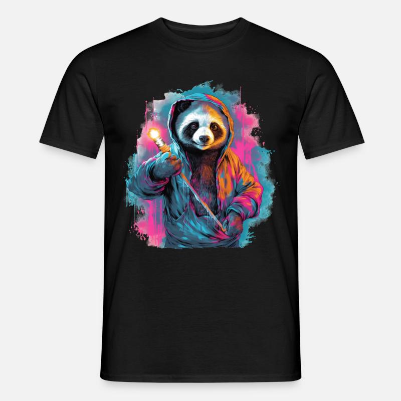 Panda with torch - Men’s T-shirt - black