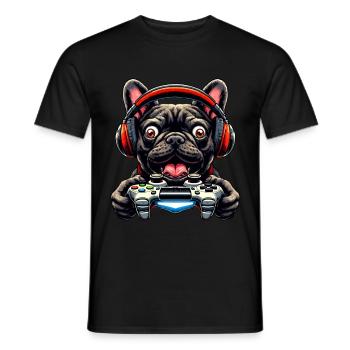 Gamers shirts design, French Bulldog gamer - Men's T-Shirt - black - Front - AI Model Male 178 light (178cm)