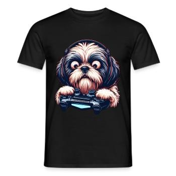 Dog gamers, Dog game freak shih tzu - T-shirt homme - noir - Devant - AI Model Male 178 light (178cm)