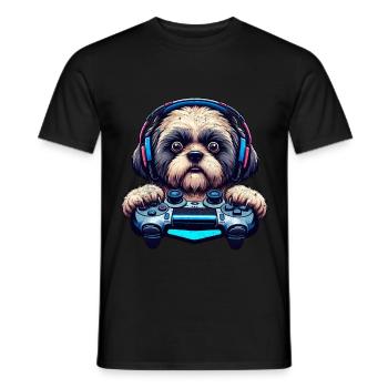 Spiele-Nerds, Shih Tzu Hundeliebhaber - Männer T-Shirt - Schwarz - Vorne - AI Model Male 178 light (178cm)