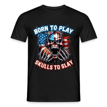 Conception de football crâne avec drapeau américain - T-shirt homme - noir - Devant - AI Model Male 178 light (178cm)
