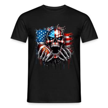 Conception de crâne patriotique football américain - T-shirt homme - noir - Devant - AI Model Male 178 light (178cm)