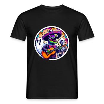 T-rex as Mariachi Singer and ghost Halloween - Men's T-Shirt - black - Front - AI Model Male 178 light (178cm)