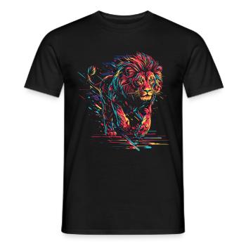 Lion Running Lion Head Neon Colorful Predator - Men's T-Shirt - black - Front - AI Model Male 178 light (178cm)