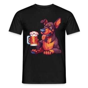 Doberman Dog Pixel Beer - Men's T-Shirt - black - Front - AI Model Male 178 light (178cm)