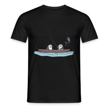 Angler penguins are fishing on the boat gift - Men's T-Shirt - black - Front - AI Model Male 178 light (178cm)