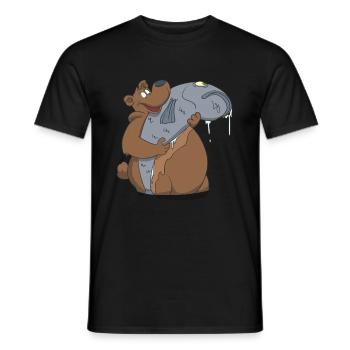 A bear with angler trophy fish gift - Men's T-Shirt - black - Front - AI Model Male 178 light (178cm)