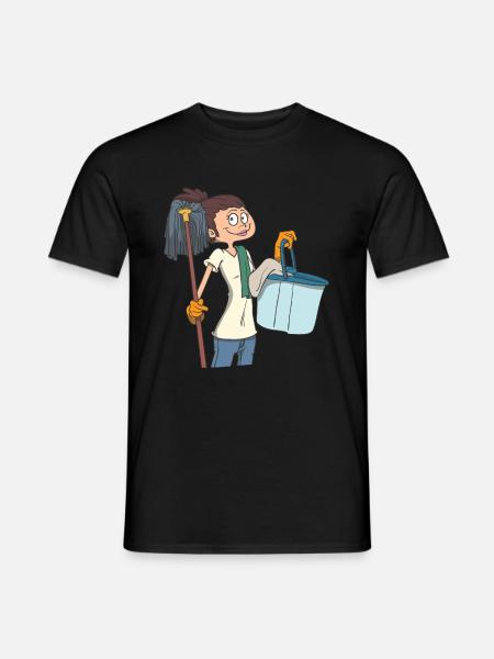 Femme de ménage avec une vadrouille et un seau - T-shirt homme - noir