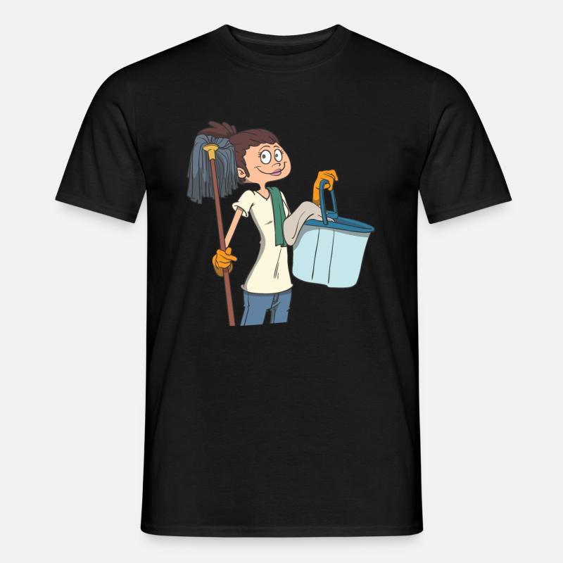 Putzfrau mit Wischmob und Eimer - Männer T-Shirt - Schwarz