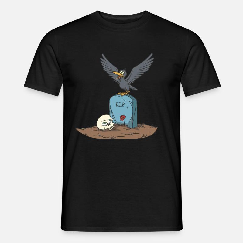 Krähe auf Grabstein mit Schädel - Männer T-Shirt - Schwarz
