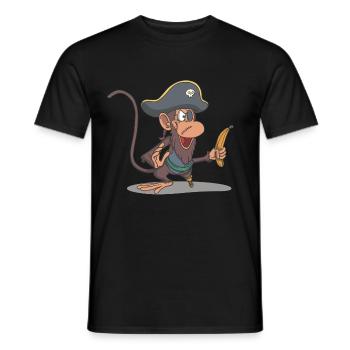 Monkey as a pirate with wooden leg and banana - Men's T-Shirt - black - Front - AI Model Male 178 light (178cm)