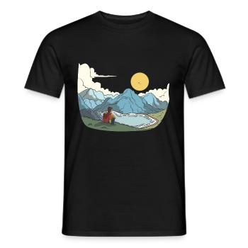 View of mountains, lakes and peaks - Men's T-Shirt - black - Front - AI Model Male 178 light (178cm)