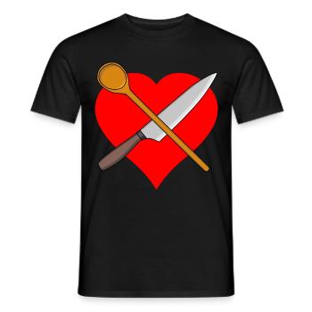 Coeur Cuisine Cuillère Couteau Restaurant d’Art Culinaire - T-shirt homme - noir - Devant - AI Model Male 178 light (178cm)