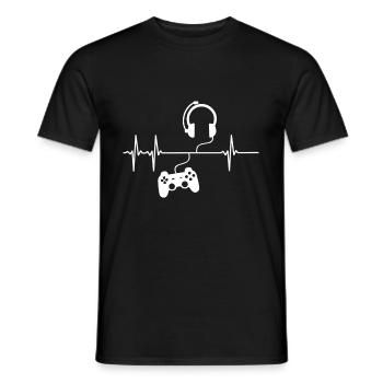 Gamer Heartbeat Zocker Heartbeat Gift - Men's T-Shirt - black - Front - AI Model Male 178 light (178cm)