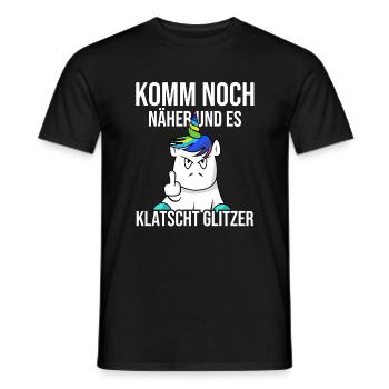 Komm Noch Näher Und Es Klatscht Glitzer Einhorn - Männer T-Shirt - Schwarz - Vorne - AI Model Male 178 light (178cm)