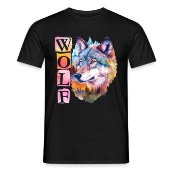 Loup Tête de loup Nature Nature sauvage Forêt Arbres Art - T-shirt homme - noir - Devant - AI Model Male 178 light (178cm)