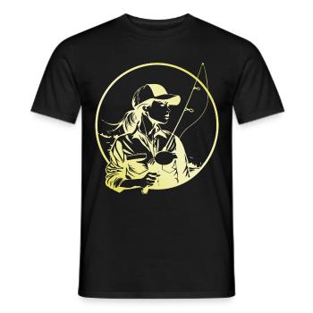 Fishing Woman - Men's T-Shirt - black - Front - AI Model Male 178 light (178cm)