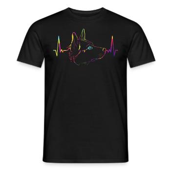 EKG d'art de ligne de chien de bétail australien coloré - T-shirt homme - noir - Devant - AI Model Male 178 light (178cm)