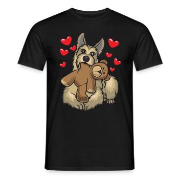 Berger de Picardie Hund mit Stofftier - Männer T-Shirt - Schwarz - Vorne - AI Model Male 178 light (178cm)