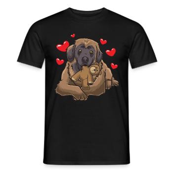 Süßer Leonberger Hund mit Plüschtier - Männer T-Shirt - Schwarz - Vorne - AI Model Male 178 light (178cm)