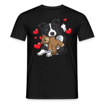 Border Collie Dog with Stuffed Toy and Hearts - Men's T-Shirt - black - Front - AI Model Male 178 light (178cm)