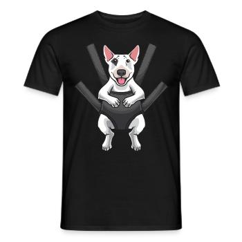 Miniature Bullterrier in Tragetasche - Männer T-Shirt - Schwarz - Vorne - AI Model Male 178 light (178cm)