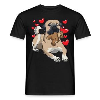 Kangal chien avec animal en peluche et de nombreux cœurs - T-shirt homme - noir - Devant - AI Model Male 178 light (178cm)