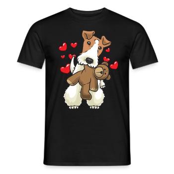 Foxterrier Drahthaar Hund mit Stofftier - Männer T-Shirt - Schwarz - Vorne - AI Model Male 178 light (178cm)