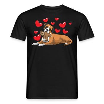 Deutscher Boxer Hund mit Kuscheltier und Herzen - Männer T-Shirt - Schwarz - Vorne - AI Model Male 178 light (178cm)