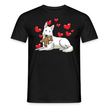 Berger suisse blanc avec animal en peluche - T-shirt homme - noir - Devant - AI Model Male 178 light (178cm)
