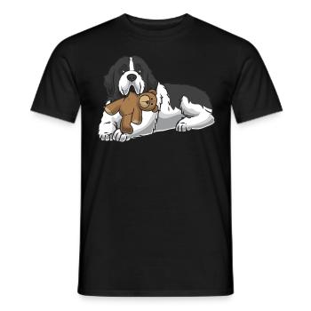 Landseer dog with plush toy - Men's T-Shirt - black - Front - AI Model Male 178 light (178cm)