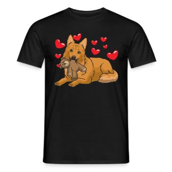 Chien de renard de résine avec peluche et de nombreux cœurs - T-shirt homme - noir - Devant - AI Model Male 178 light (178cm)
