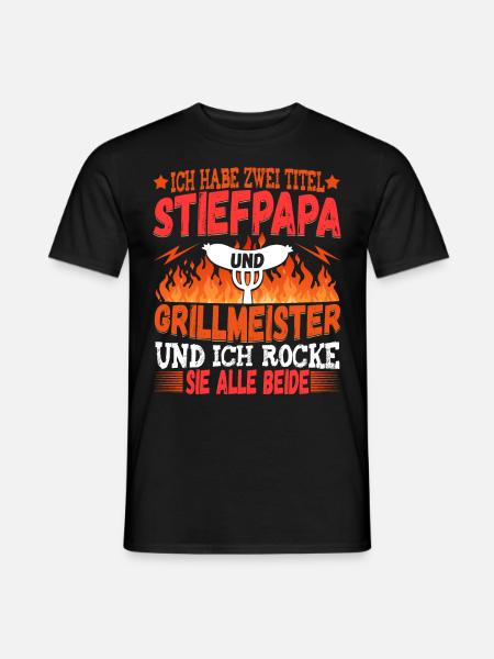Stiefpapa Griller Grillen - Männer T-Shirt - Schwarz