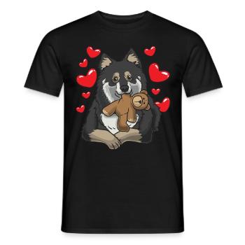 Chien de lapon finlandais avec animal en peluche - T-shirt homme - noir - Devant - AI Model Male 178 light (178cm)
