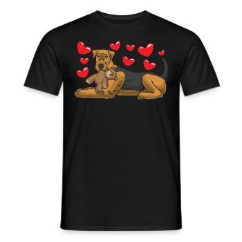 Airedale Terrier avec animal peluche - T-shirt homme - noir - Devant - AI Model Male 178 light (178cm)