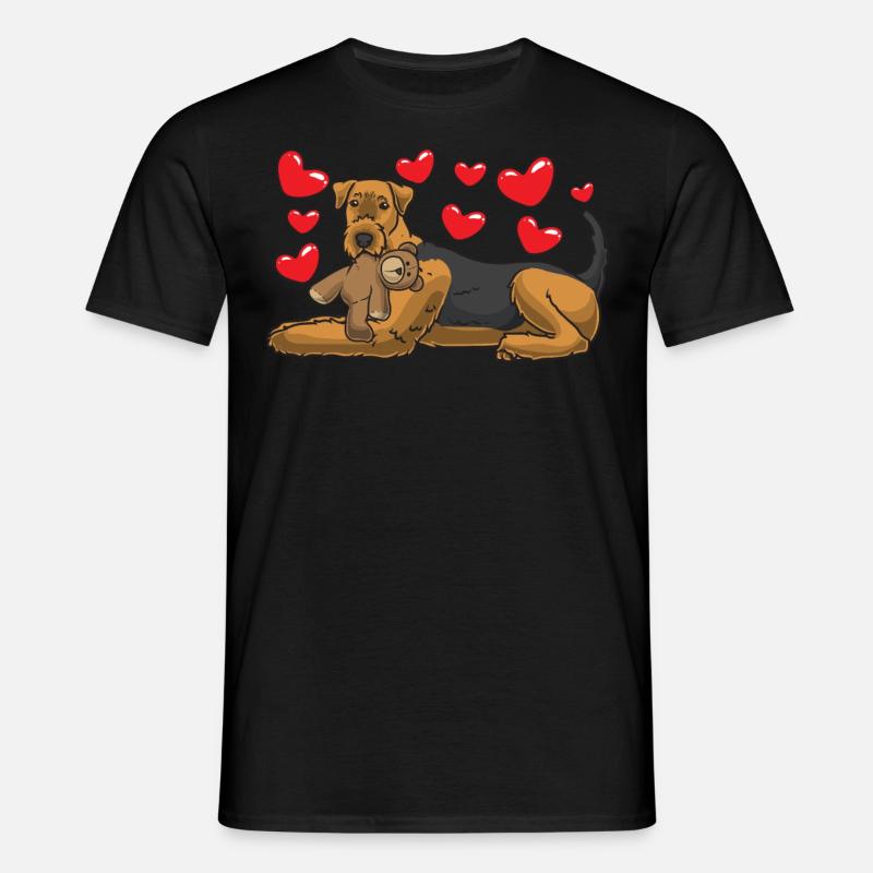 Airedale Terrier med udstoppet dyr - T-shirt til herrer - sort