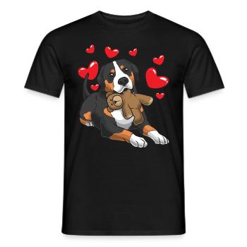 Grand chien de sennation suisse avec animal en peluche - T-shirt homme - noir - Devant - AI Model Male 178 light (178cm)
