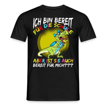 Schulkind Einschulung mit Dinosaurier - Männer T-Shirt - Schwarz - Vorne - AI Model Male 178 light (178cm)