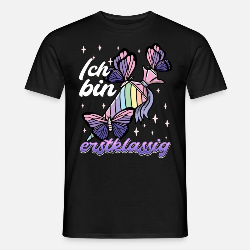 Schulkind Mädchen Einschulung mit Schmetterling - Männer T-Shirt - Schwarz
