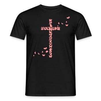 Jesus Christians Christianity Butterflies Cross - Men's T-Shirt - black - Front - AI Model Male 178 light (178cm)